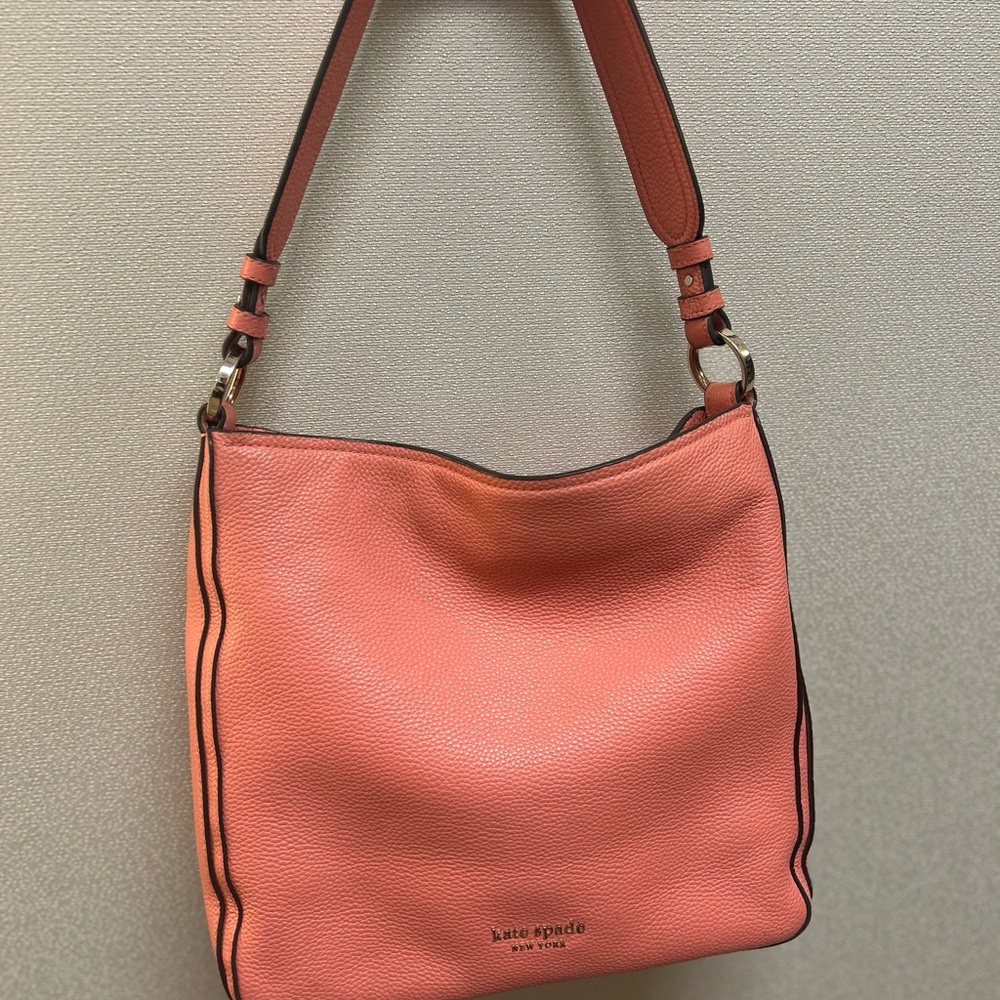Kate Spade Hudson Pebbled Leather Large Hobo Crossbody Garden Rose Pink Handbag
